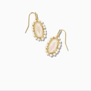 Beaded Lee Gold Drop Earrings in Iridescent Frosted Glass